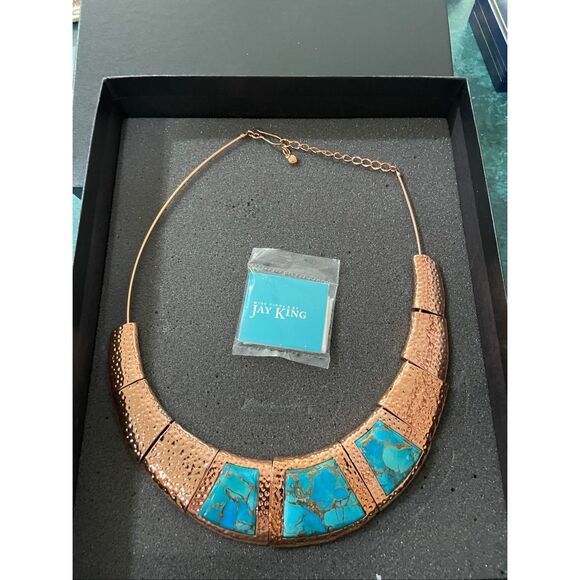 Jay King Mine Finds Hammered Copper & Turquoise Statement Bib Necklace NIB - Picture 4 of 4